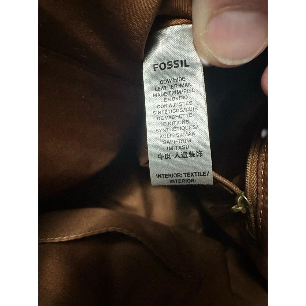 Fossil Black Leather Crossbody Satchel Bag Brown Strap Zip Top